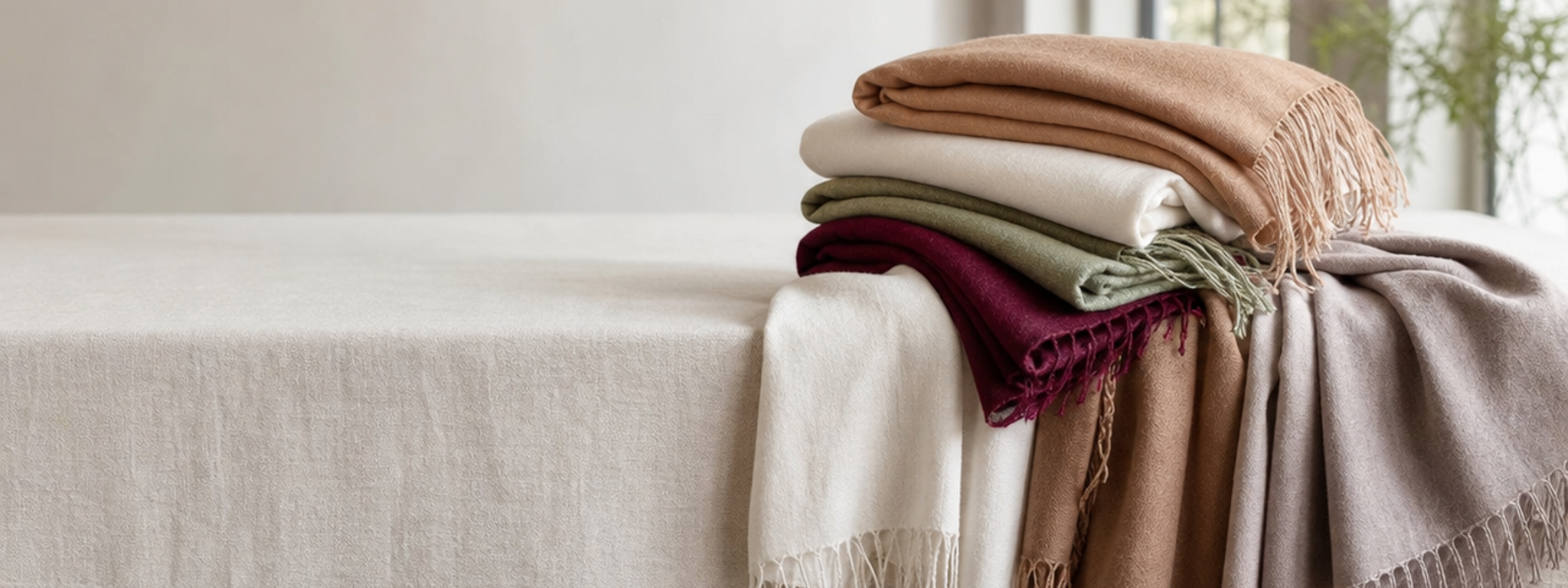 scarf and shawl sourcing arranged in a textile showroom